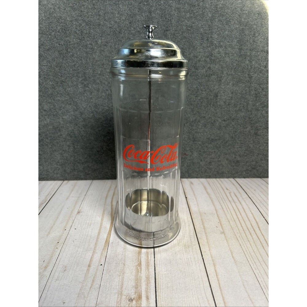 Coca Cola Straw Dispenser Glass Holder Diner Jar 11" Canister Vintage 1992 Coke